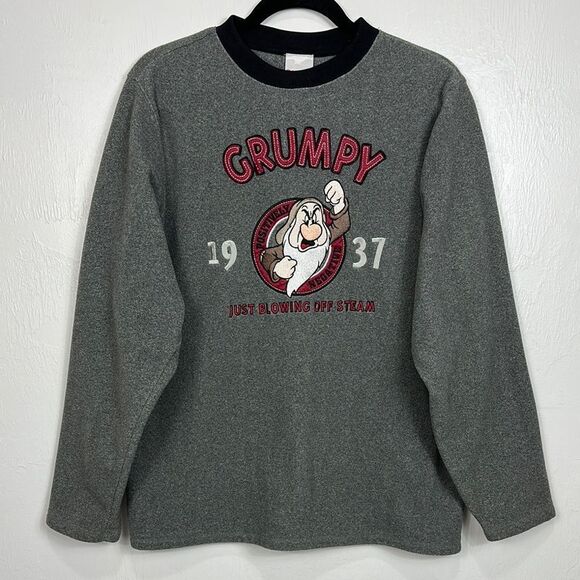 Disney Store Vintage Grumpy Dwarf Fleece Grey Sweatshirt Size S - Picture 1 of 8